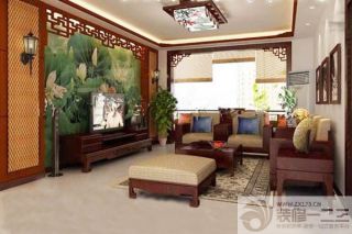 新中式风格客厅中式图案壁纸设计图
