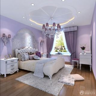 现代欧式风格主卧室紫色墙面效果图片