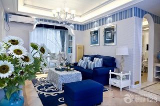 地中海式装修风格客厅沙发背景墙装饰实景图欣赏