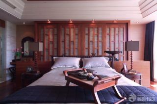 中式卧室床头背景墙效果图片