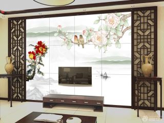 2023最新110平米家居中式瓷砖电视背景墙装饰图片