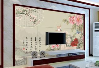 最新中式客厅瓷砖电视背景墙装饰效果图片