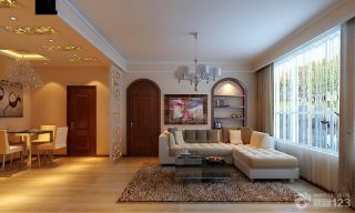 美式混搭客厅镂空雕花隔断设计效果图欣赏
