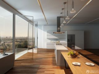 敞开式厨房与阳台不锈钢玻璃隔断装修效果图欣赏