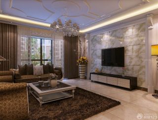 120平米样板房客厅瓷砖电视背景墙装饰设计2023图片