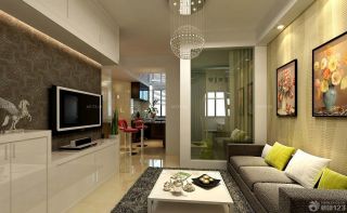 现代时尚60平米婚房客厅电视组合柜设计效果图