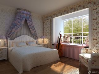 最新田园风格10平方米长方形卧室飘窗装修效果图大全2023图片