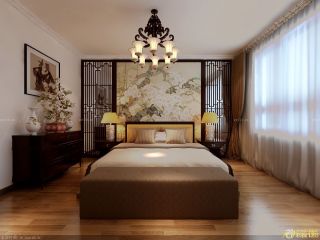 中式仿古装修主卧室床头背景墙效果图