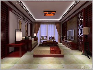 新中式风格时尚客厅地砖装修效果图片