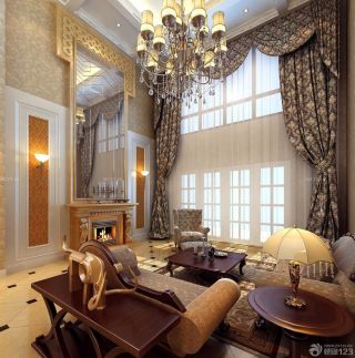 2023欧式风格别墅客厅窗帘装饰设计效果图