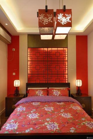 中式婚房床头背景墙实景图