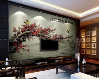 最新小户型大客厅艺术瓷砖电视背景墙装修图片