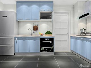 简欧风格厨房蓝色橱柜装修实景图片