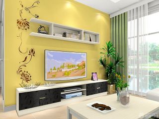 黄色背景墙组合电视柜效果图欣赏