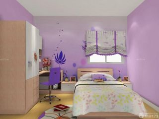 2023个性家庭儿童房室内紫色墙面实景图