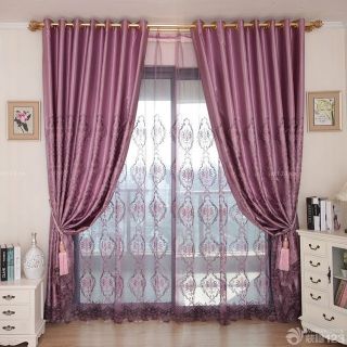 2023个性现代家庭室内紫色绣花窗帘图片