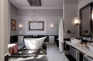 2023最新美式风格家居整体浴室白色浴缸效果图