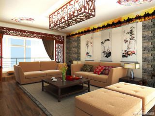 2023中式沙发背景墙新中式风格装潢效果图