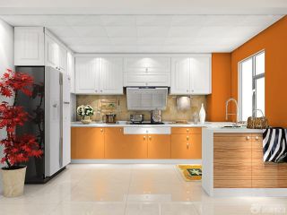 2023经典敞开式厨房橙色橱柜设计效果图片
