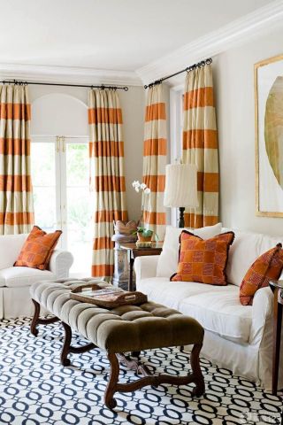 最新简约田园风格橙色窗帘设计图片