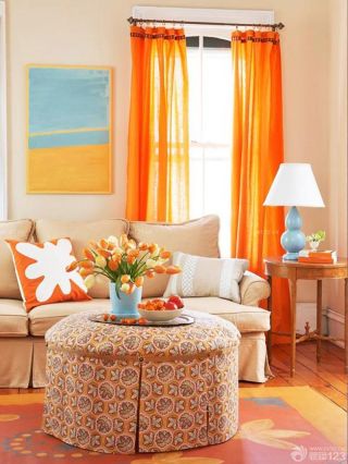 田园风格家装橙色窗帘设计案例