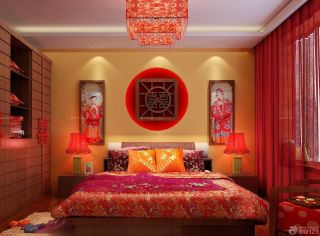 中式新古典风格60平米婚房卧室装修图片