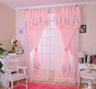 韩式田园风格粉色窗帘设计图片