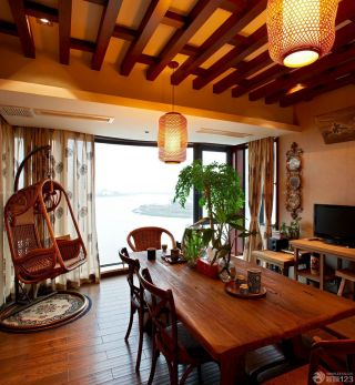最新中式客厅餐厅一体客厅窗帘装修效果图