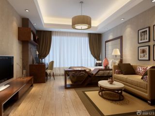 最新中式风格小户型客厅卧室一体窗帘设计效果图 