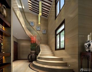 最新中式风格别墅室内楼梯设计效果图欣赏
