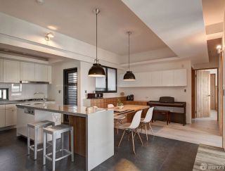 70平米两室厨房吧台装修设计效果图欣赏