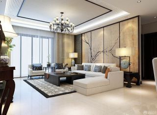 中式古典风格130平米客厅简单装修案例大全