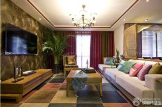 东南亚风格客厅木质茶几设计图片
