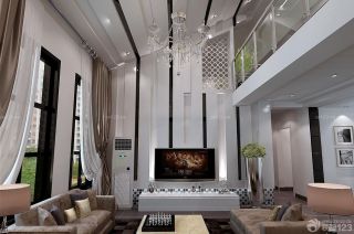150平方米跃层欧式风格客厅窗帘搭配装修效果图片
