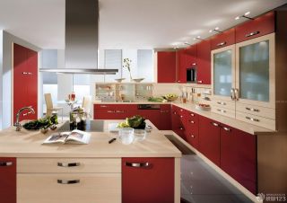 绚丽厨房红色橱柜设计效果图片