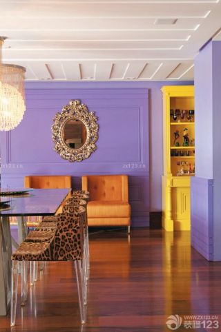 简欧风格客厅沙发紫色背景墙面装修图片