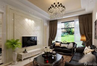 美式家装80平米小户型客厅瓷砖背景墙装修效果图片欣赏