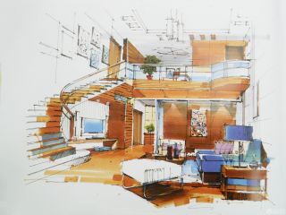 复式房室内楼梯设计手绘效果图