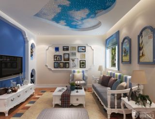 90平地中海风格房屋客厅装修效果图片大全