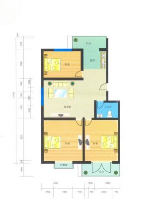 2023最新90平米三室一厅平面图