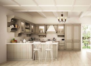 2023国外别墅欧式开放式厨房整体橱柜效果图