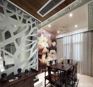 最新90平方三室二厅中式餐厅背景墙装修效果图