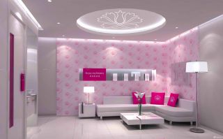 最新80平方的美容院粉色壁纸墙面装修效果图片