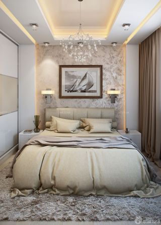 时尚现代风格三室两厅卧室床头背景墙设计装修图片