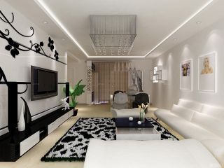 简约黑白风格两房两厅小户型客厅装修效果图欣赏