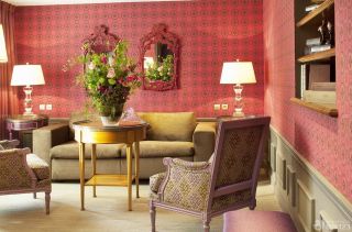 复式客厅绚丽红色墙面装修效果图片