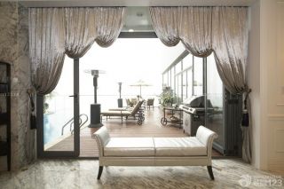 别墅家庭客厅窗帘精装修效果图片