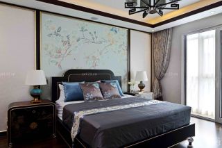 最新现代中式卧室床头背景墙装修效果图片
