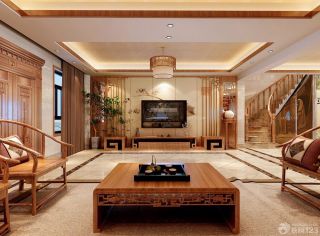 2023现代中式客厅木质茶几装修效果图片