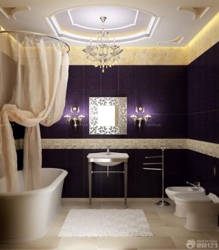最新小宾馆卫生间浴室唯美紫色墙面设计效果图